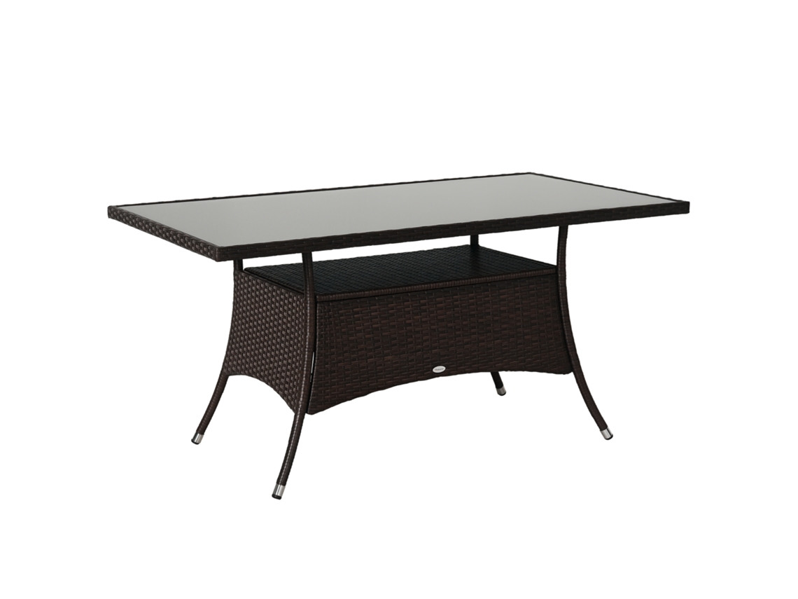 Mesa Jardín Comedor Poliratán Cristal Seguridad 150x85x74 Marrón Negro