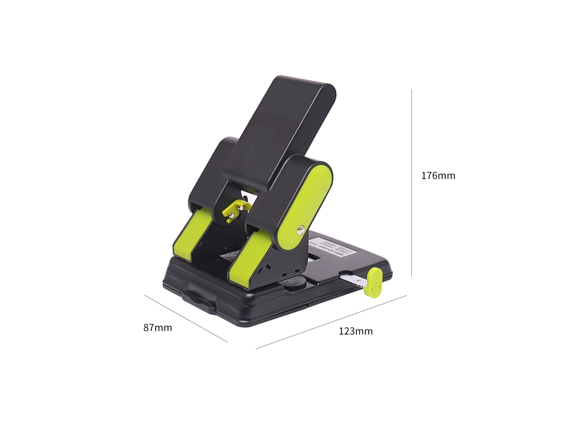 Taladradora con 2 puntos ajustables de 70-80 mm, capacidad para 70 agujeros, ideal para talleres y escuelas.