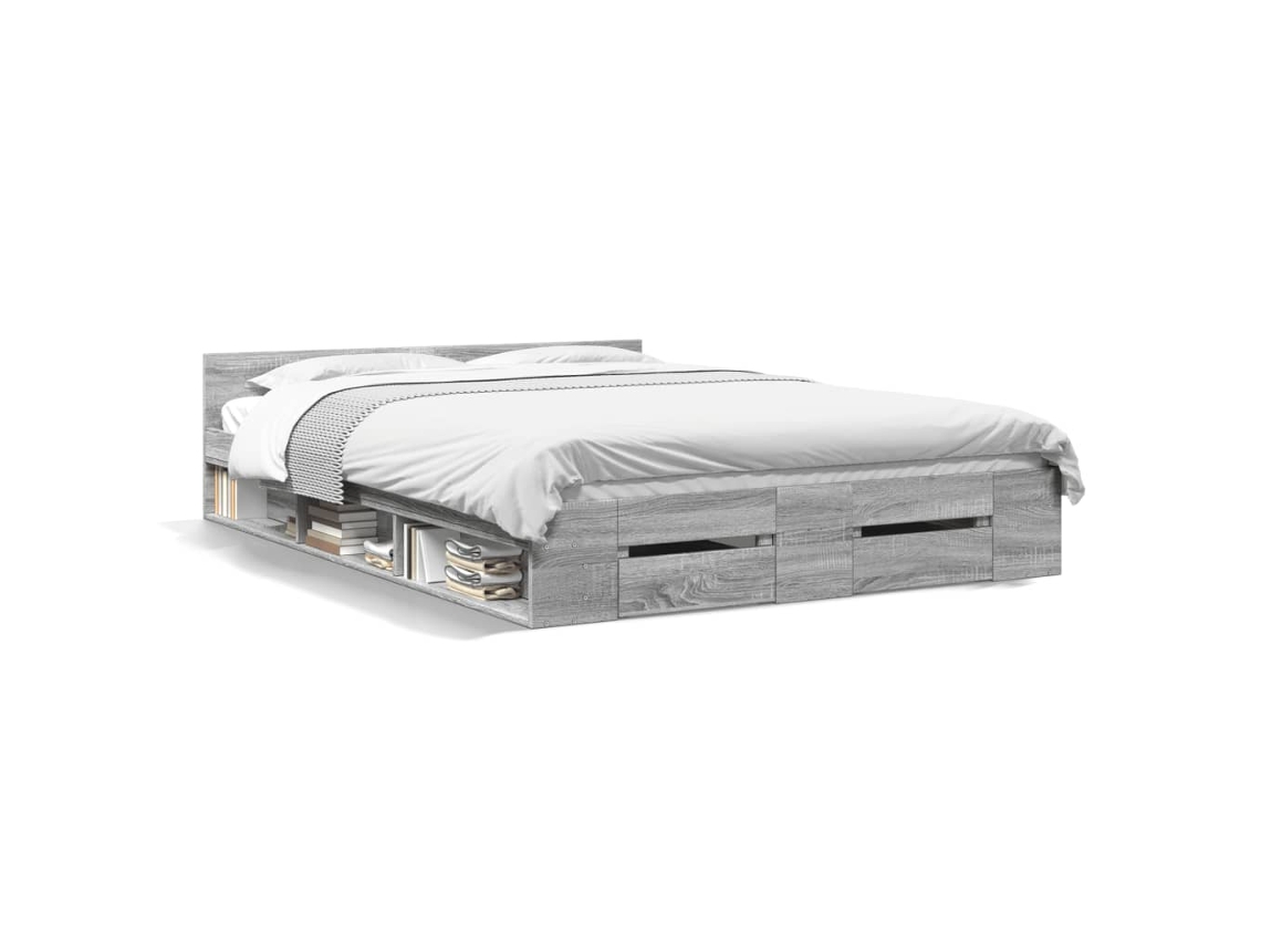 Maison Exclusive - Cama Con Cajones Madera Ingeniería Gris Sonoma 150x200 Cm