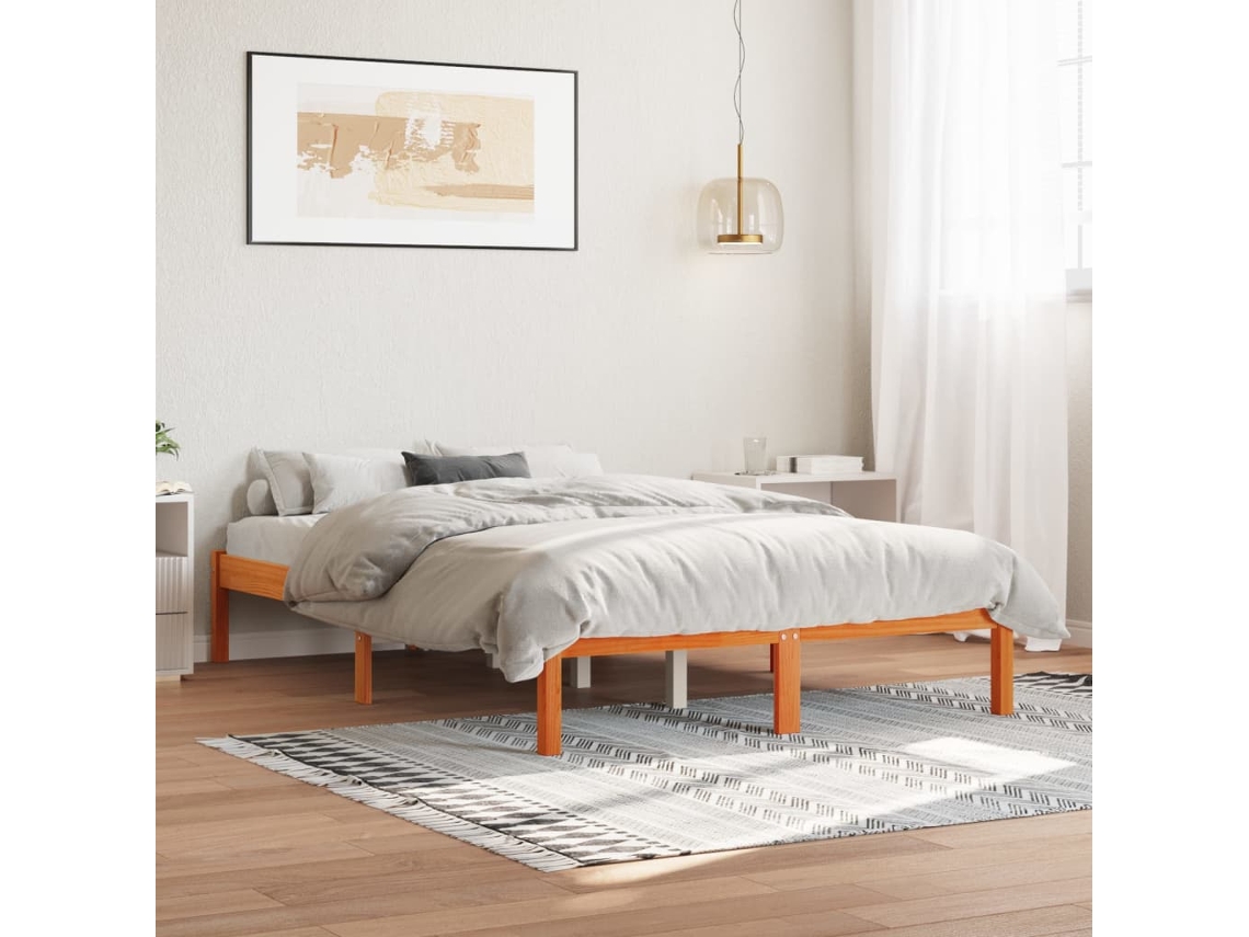 Cama Sin Colchón Madera Maciza De Pino Marrón Cera 140x200 Cm