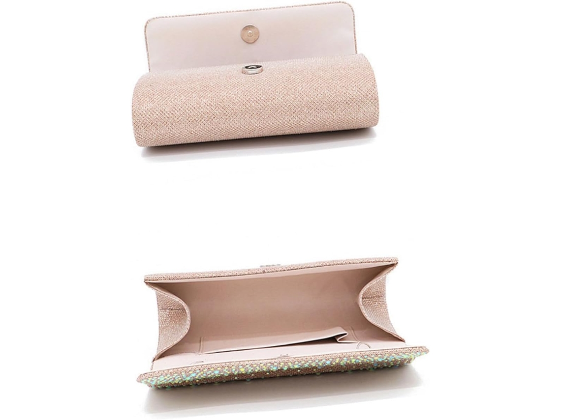 Elegante Bolso De Mano De Noche Color Dorado Para Mujer Con Piedras Brillantes Y Cierre Magnético.