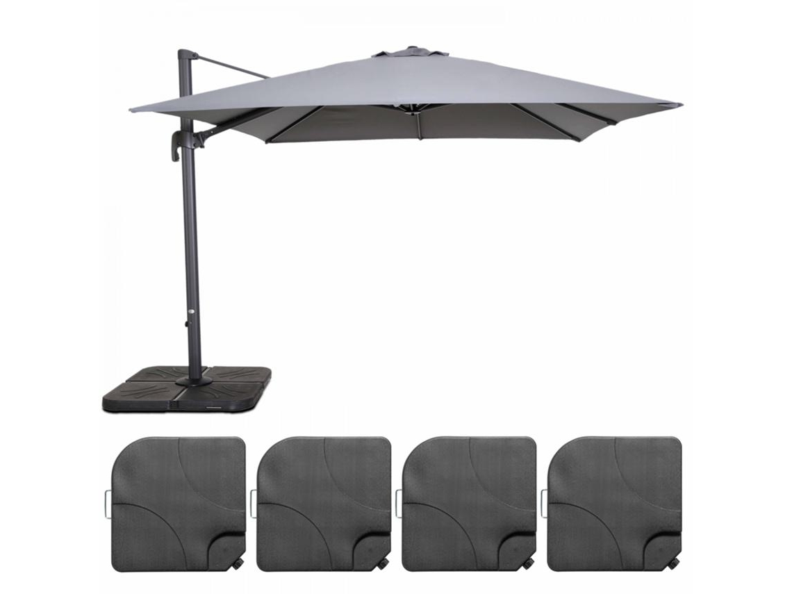 Parasol Desplazado De 3x3m Y 4 Losas Para Llenar En Aluminio Gris