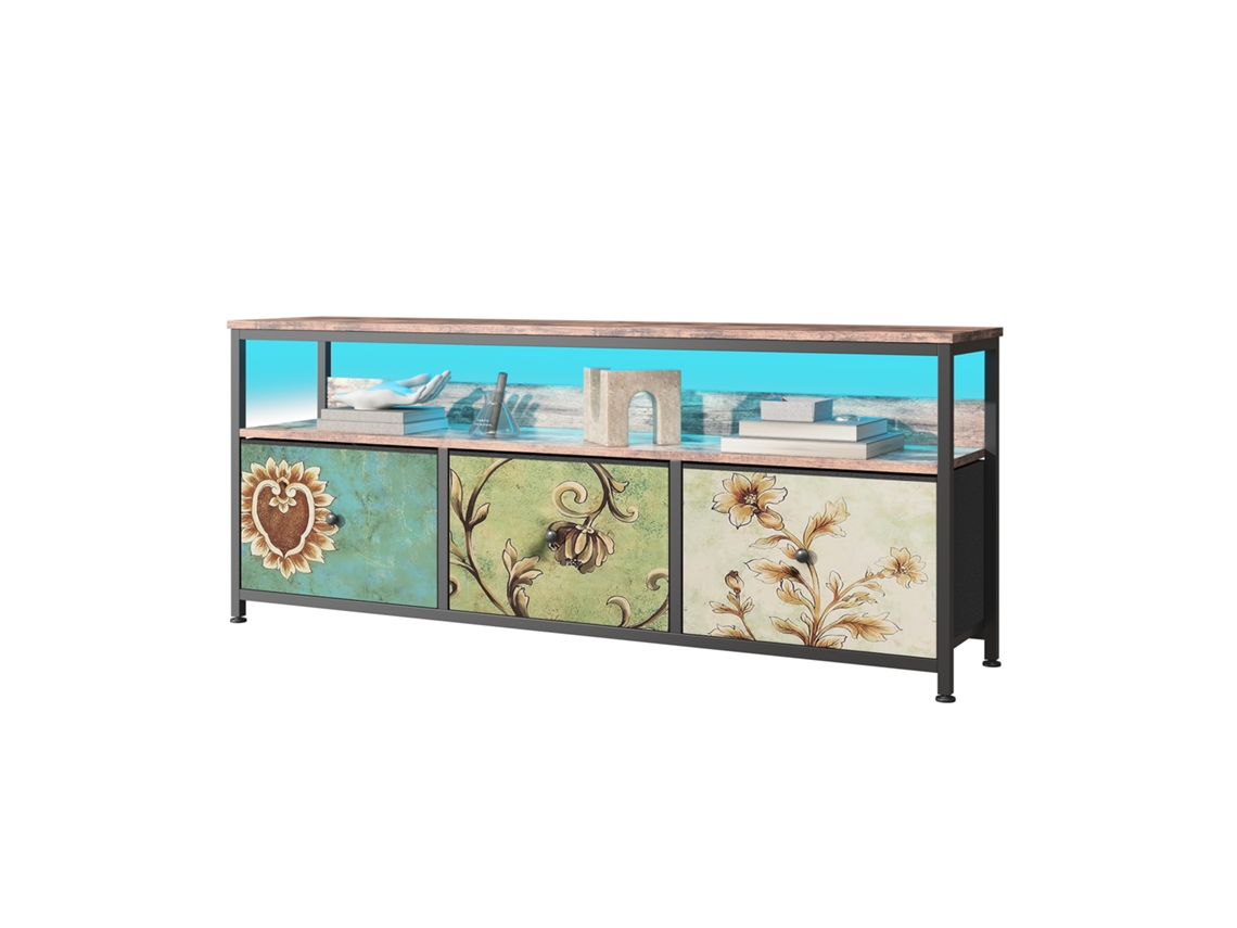 Mueble de TV con 3 cajones y luces LED, estilo retro, 137x29,8x57cm, colorido