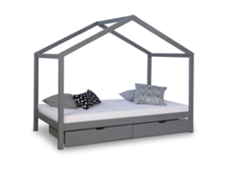 Cama Infantil De Madera Gris Con Somier De Láminas Incluido 90x200 Cm Con Cajones De Almacenaje Lit06191