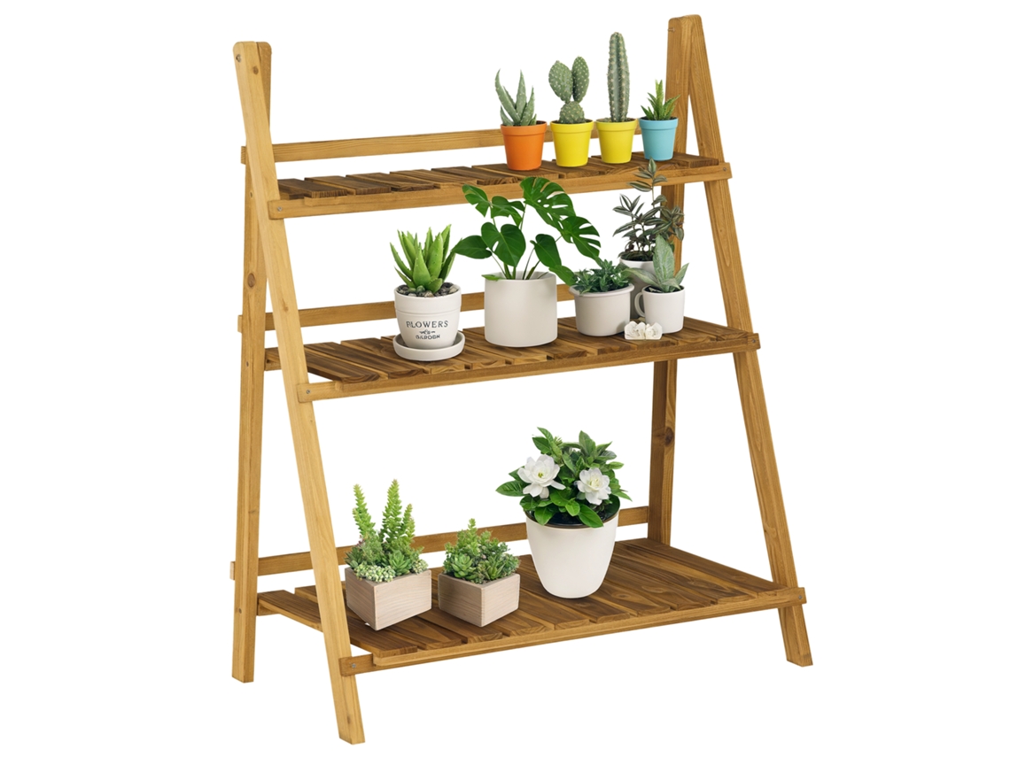 Soporte plegable de madera para plantas, 3 niveles, para uso exterior.