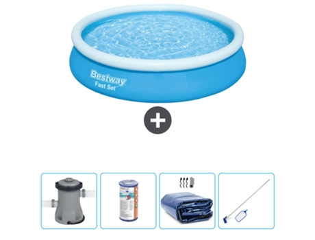 Piscina hinchable redonda Fast Set BESTWAY - 366 x 76 cm - Azul - Bomba incluida Filtrar - Vela solar - kit de limpieza