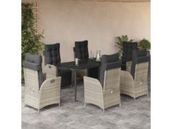 Juego de comedor de jardín de 7 piezas con cojines de mimbre gris claro de DKD Home Decor
