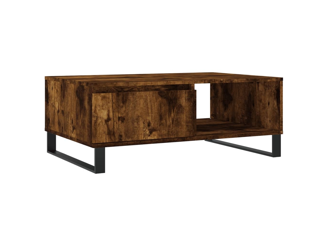 Mesa de centro de diseño rústico con 2 compartimentos, 90 x 60 x 35 cm, madera industrializada marrón y hierro, Dec038555
