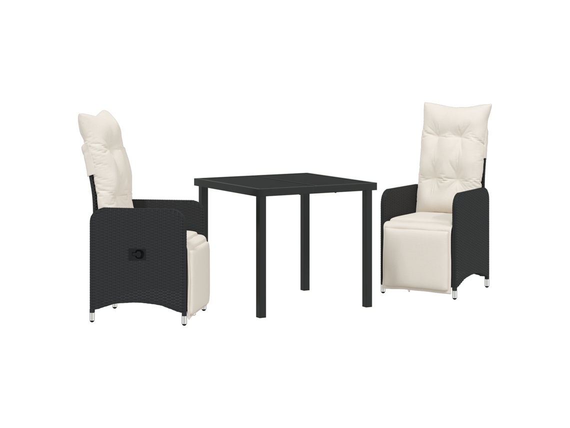 Conjunto de comedor de jardín VidaXL de 3 piezas con cojines, ratán multiusos, color negro