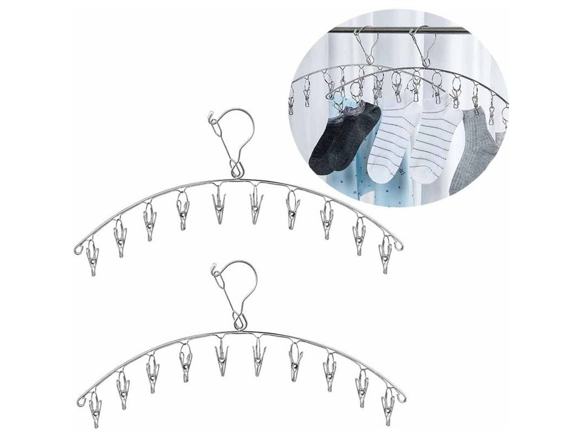 Tendedero De Acero Inoxidable Para Calcetines Y Ropa Interior Con 10 Ganchos Antiviento, Plegable.