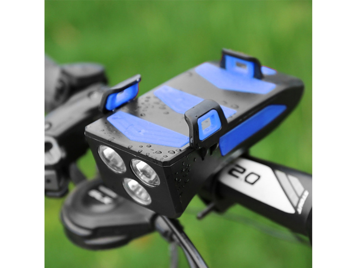 Luz Para Bicicleta 4 En 1 Con Bocina, Soporte Para Teléfono Móvil Y Batería Externa, 250 Lúmenes, Recargable Por Usb, Resistente Al Agua.