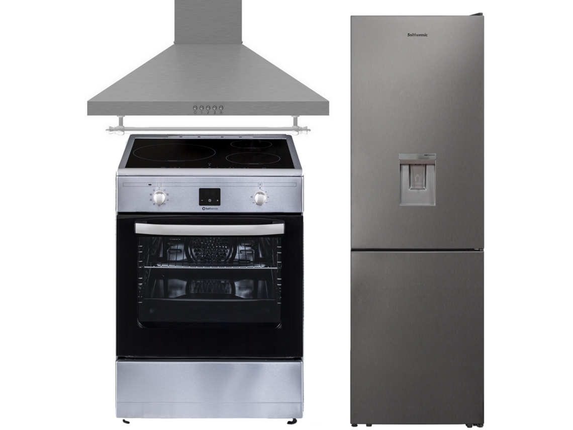 Estufa Solthermic® Combo Pack 60x60 Vti60 Acero Inoxidable Extractor de Inducción 60 Acero Inoxidable Refrigerador Combi 2.00 Acero Inoxidable No Frost Con Dispensador de Agua