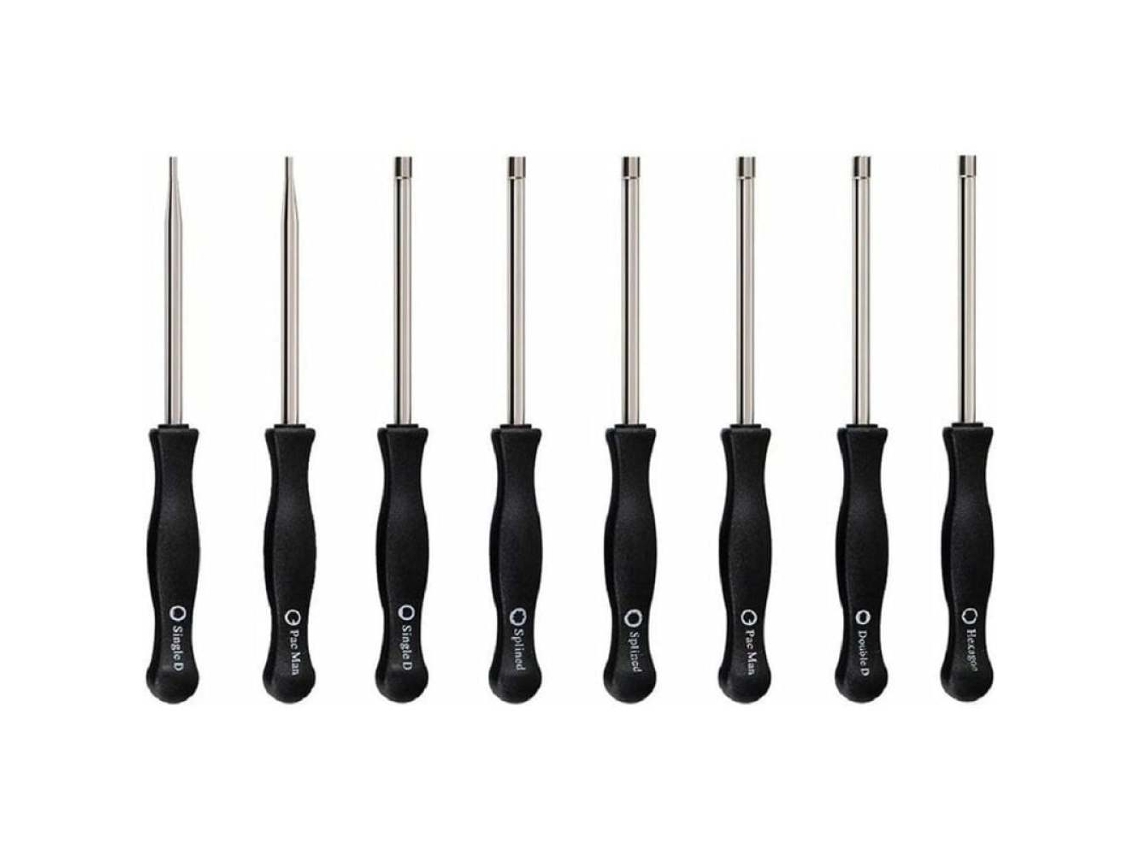 Herramienta de ajuste de carburador Pac-Man (8 piezas, llave hexagonal simple/doble D/destornillador de punta plana de 21 dientes/7 dientes) para motores de 2 tiempos