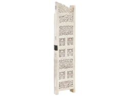 Biombo Divisor | Biombo Separador | Separador De Ambientes 4 Paneles Tallado A Mano Madera Mango Blanco 160x165 Cm