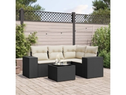 Conjunto de 5 sofás de jardín con cojines de mimbre sintético negro, Dkd Home Decor