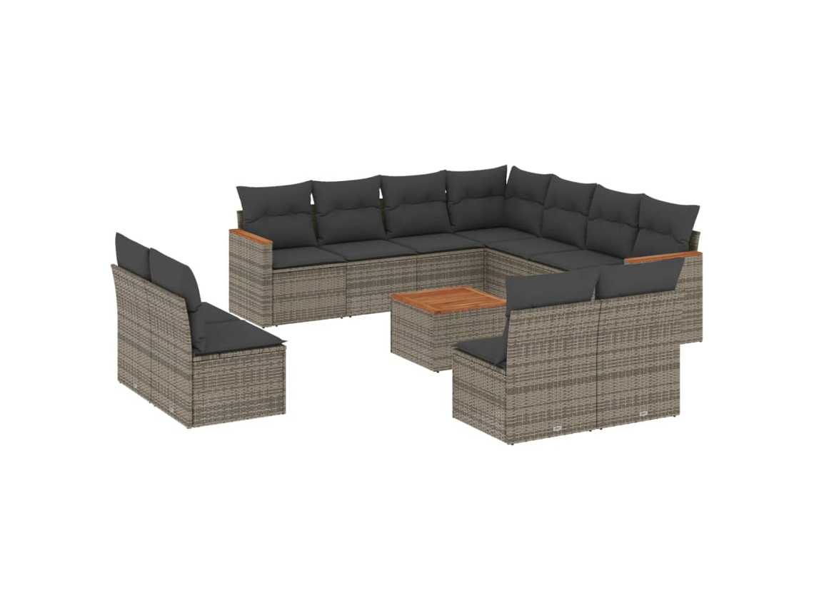 Maison Exclusive - Set De Sofás De Jardín 12 Pzas Con Cojines Ratán Sintético Gris