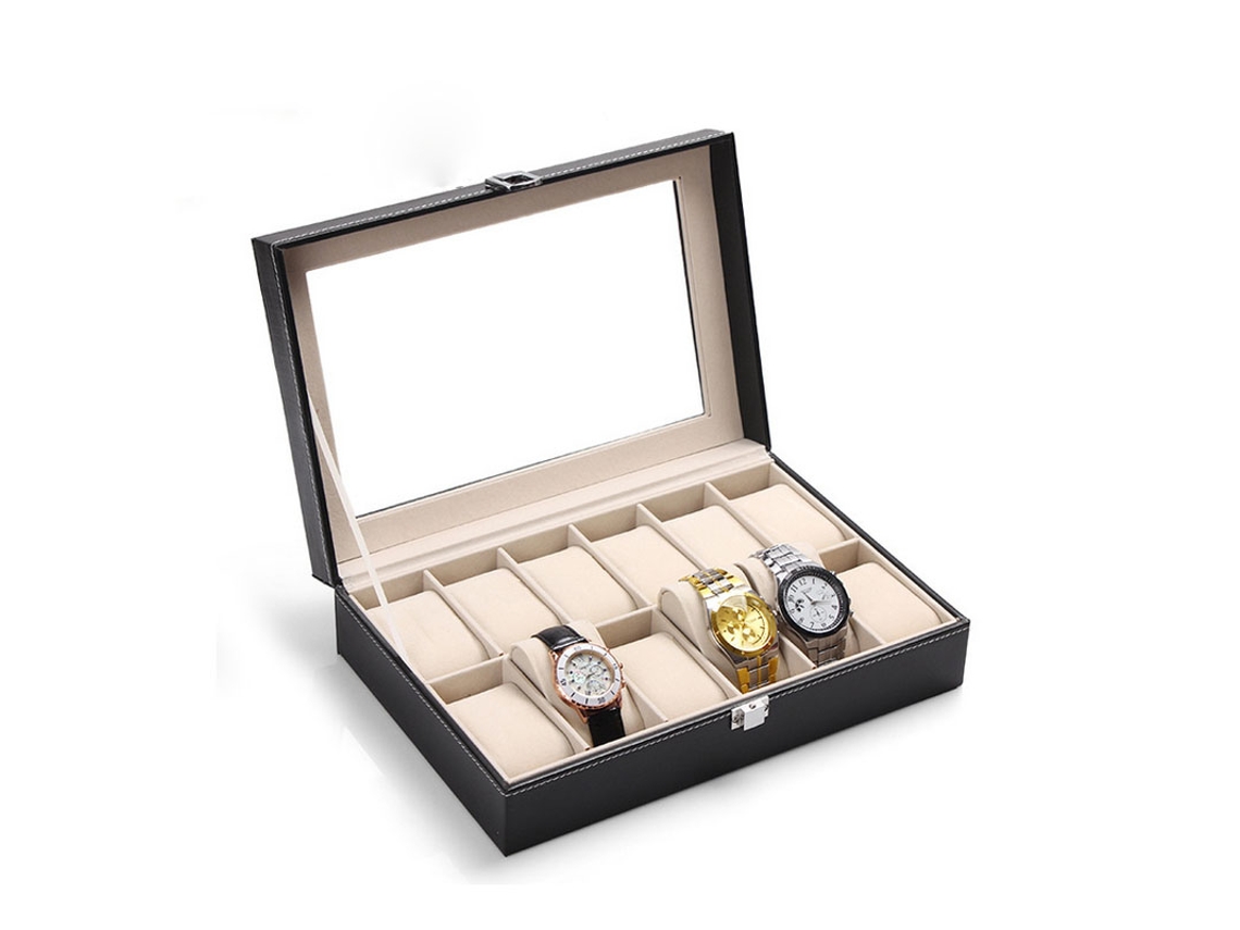 Caja De Almacenamiento Para Relojes Y Pulseras De Piel Sintética Con 12 Compartimentos.