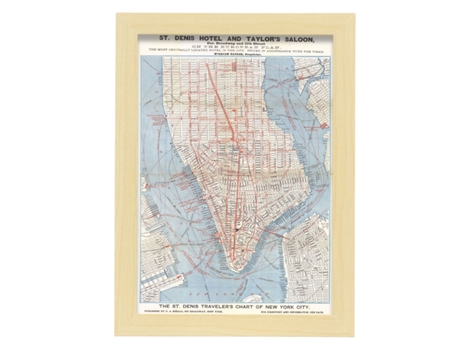 NACNIC Pósters Geográficos En Estilo Vintage Mapa De Manhattan De 1879 Ilustraciones De Antiguos Mapamundis En Tonos Sepia Tamaño A3, Con Marco Neg...