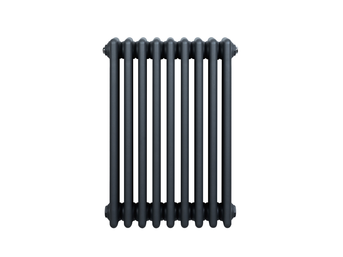Radiador horizontal de 4 columnas, 600x425 mm - Gris antracita, acero al carbono de 1,5 mm, 523 W, alta eficiencia, fácil instalación.
