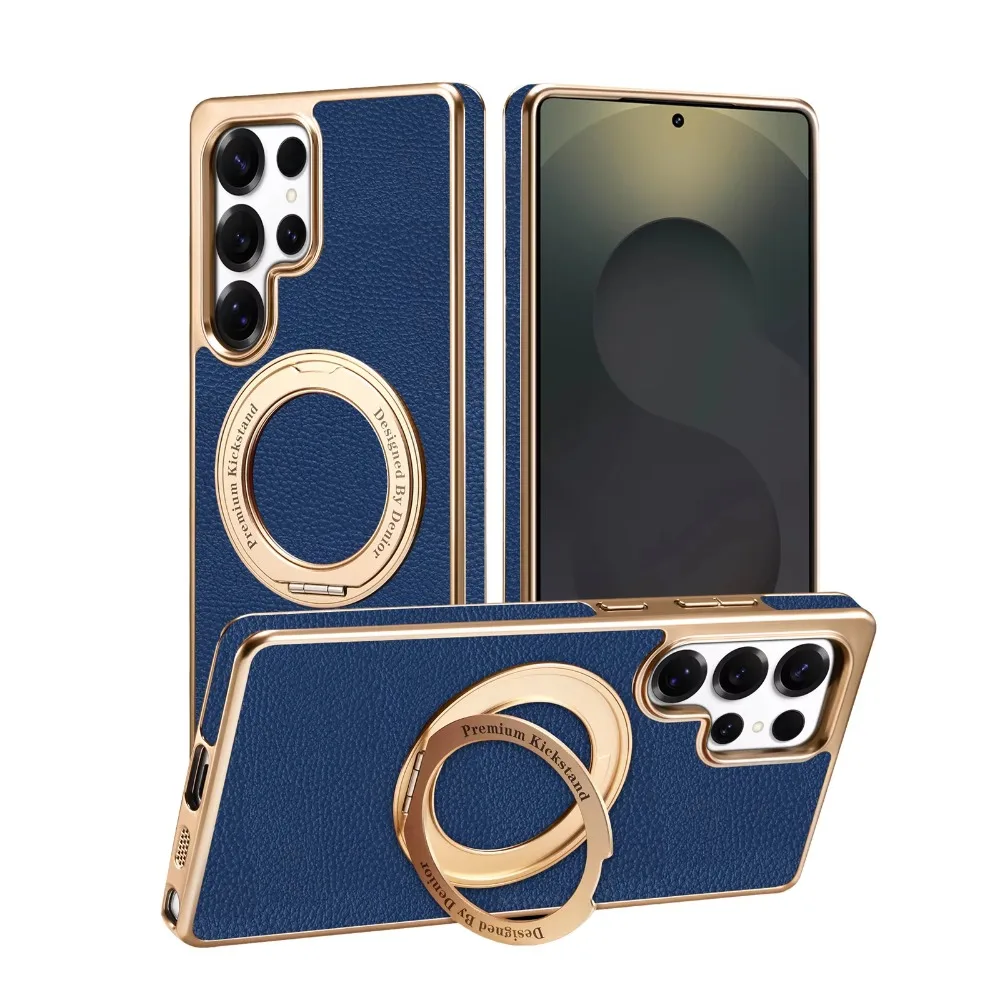(azul, Galaxy S24 Ultra) Electrochapado Fuerte Soporte Magnético Imitación Estuche De Cuero Del Teléfono Con Protección Anti-huellas Dactilares