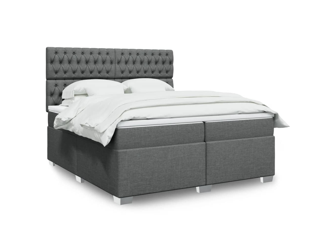 Cama Box Spring Con Colchón Tela Gris Oscuro 200x200 Cm