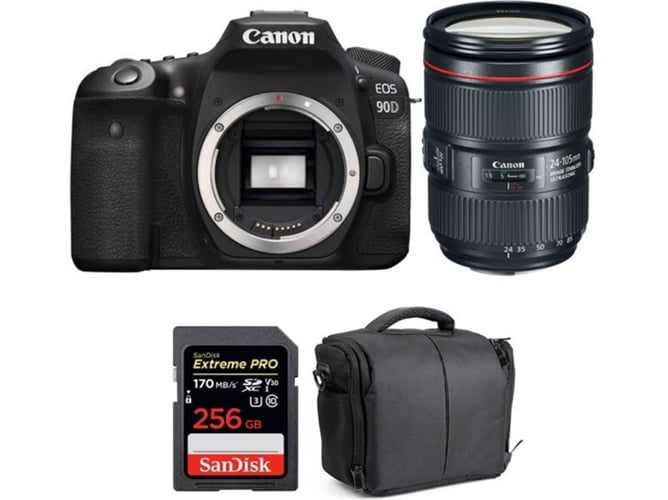 Kit Cámara Réflex CANON EOS 90D + EF 24-105mm f/4L IS II USM + SanDisk 256GB + Bolsa