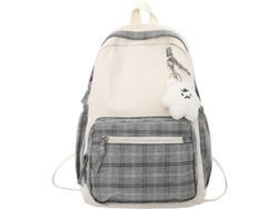 Mochila Linjou Kawaii con colgante estampado en cuadrados, estilo escolar estético para niñas, color gris, sin marca.
