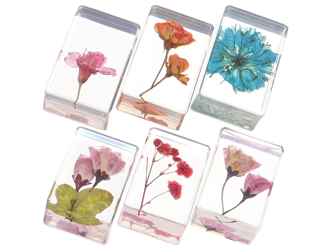 Juego De 6 Ejemplares De Flores Artificiales De Resina Color Ámbar Transparente