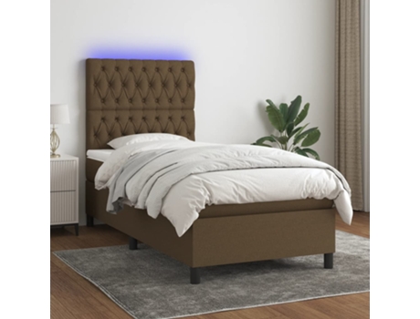 VIDAXL Colchón Cama con Somier/LED (Marrón - Tela - 90 x 190 cm)