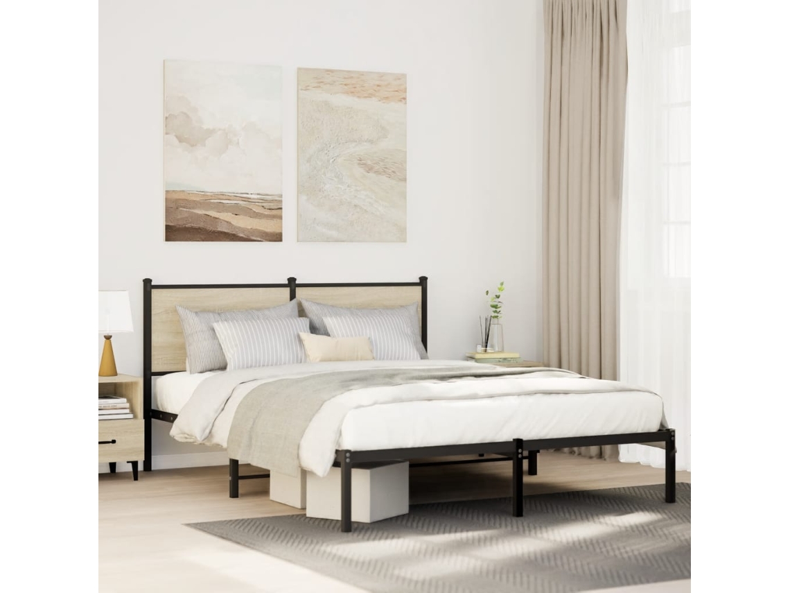 Estructura De Cama Sin Colchón Metal Roble Sonoma 140x200 Cm