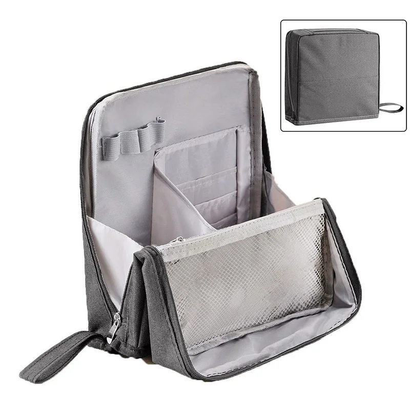 (gris) Bolsa De Maquillaje Portátil De Gran Capacidad, Organizador De Escritorio Vertical