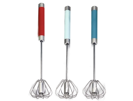 Batidor de huevos semiautomático de acero inoxidable de 3 piezas - Batidora rotativa de empuje manual de 3 piezas -A