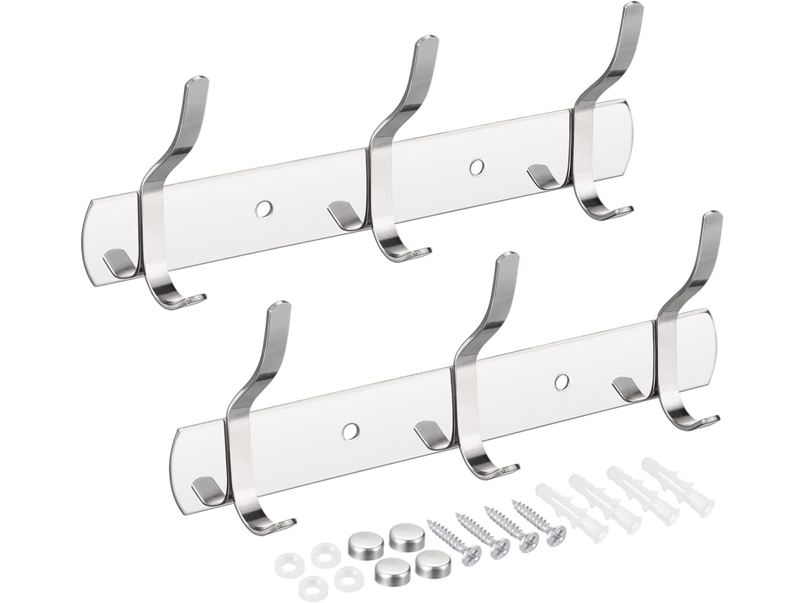 Perchero De Pared De Acero Inoxidable De 2 Piezas Con 3 Ganchos