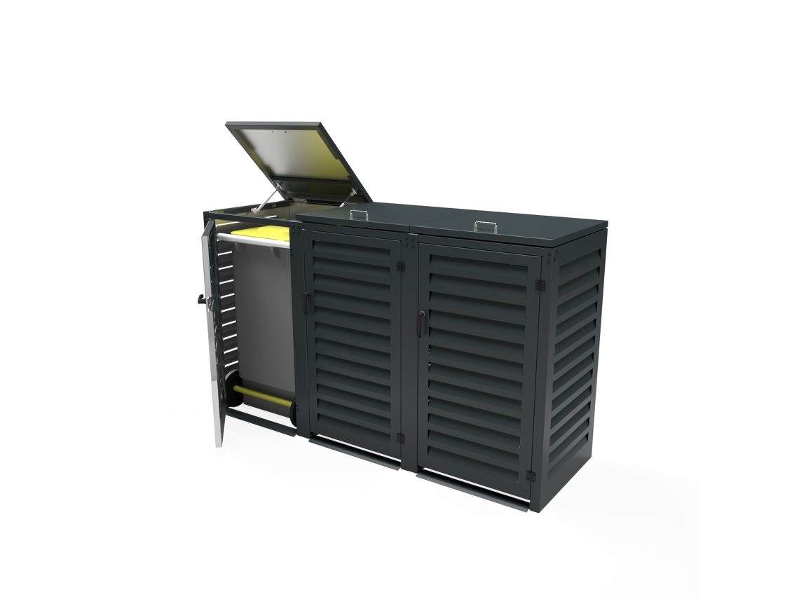 Cubo De Basura Exterior Triple De Aluminio Con Recubrimiento De Polvo – Cubierta Para 3 Contenedores De 240 Litros - Gris Antracita Ral 7016