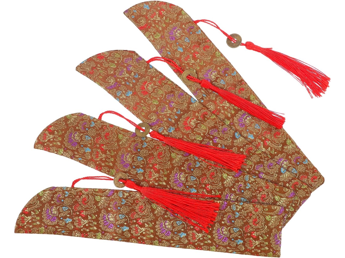 Juego de 4 fundas plegables de tela para abanicos con borlas, almacenamiento compacto, a prueba de polvo, para viajes y festivales - GOKOCO