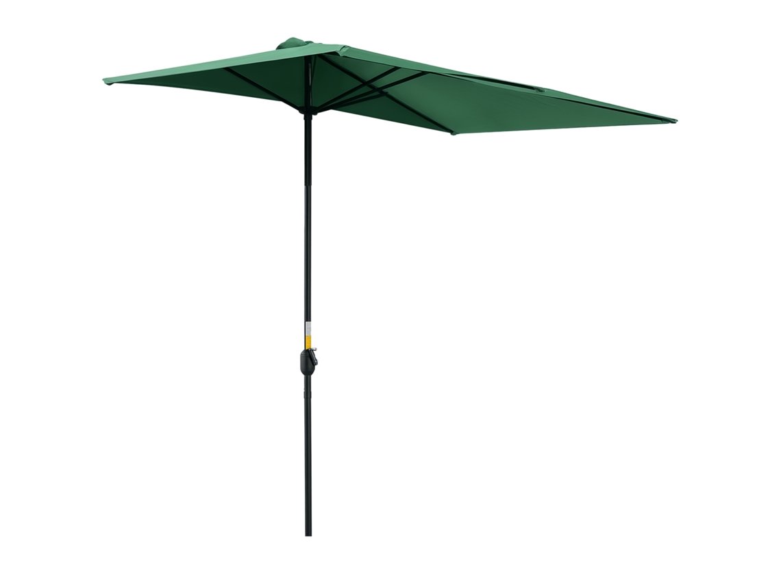 Parasol semicircular de 230x130x245 cm con manivela, protección UV 30+ y mástil metálico.