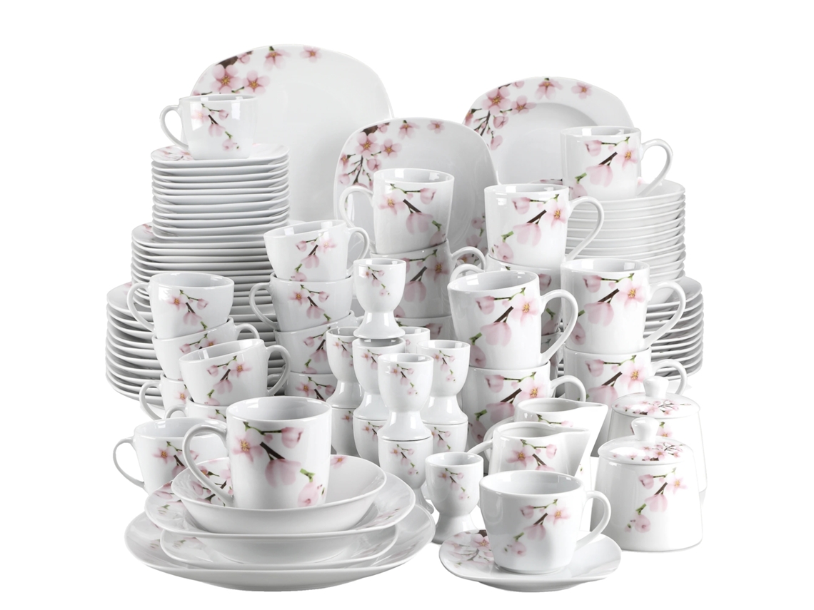 Juego de vajilla de porcelana, elegante diseño de plantas, servicio para 6 personas, 100 piezas OEM