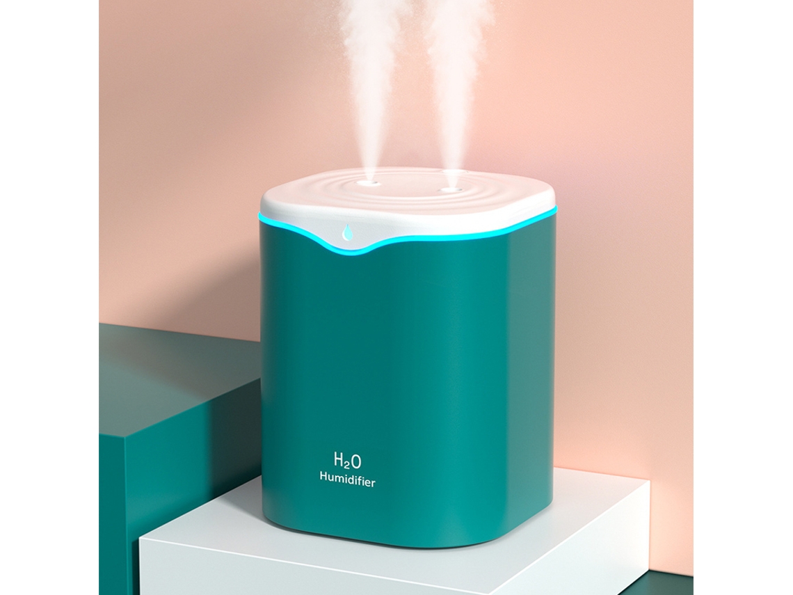 Humidificador USB silencioso con doble chorro, gran capacidad, niebla fina, portátil con luz nocturna para dormitorio y oficina.