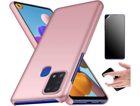 Kit Carcasa Y Protector Samsung A21S Ultimatte Turtleshell Y Popsocket Rosa