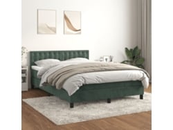 Cama Box Spring Con Colchón Terciopelo Verde Oscuro 140x190 Cm