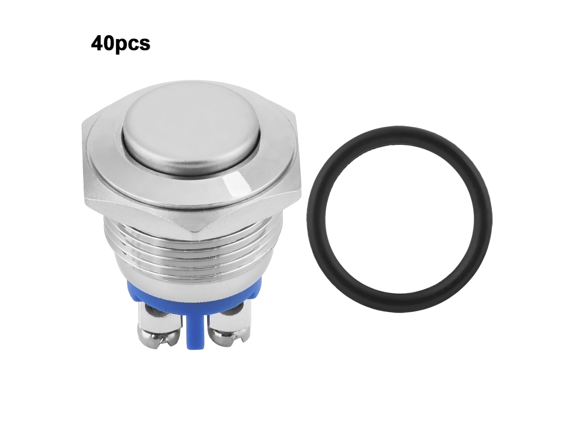 40 Piezas Llave De Presión Momentánea De Metal 16mm Impermeable Auto-reset De Cabeza Alta 2-pin