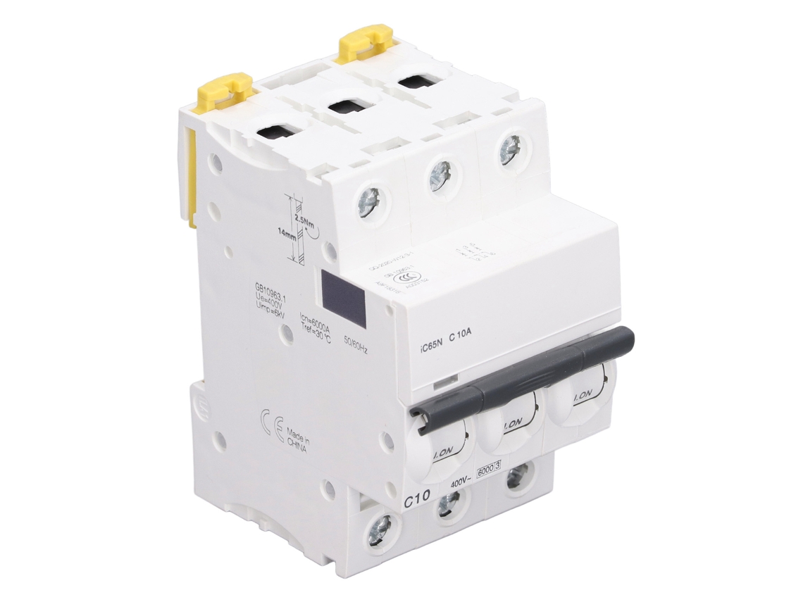 Disyuntor Miniatura De 3 Polos, 400 V, 10 A, Para Carril Din, Con Protección Contra Sobrecarga Y Cortocircuito, Ic65nc.