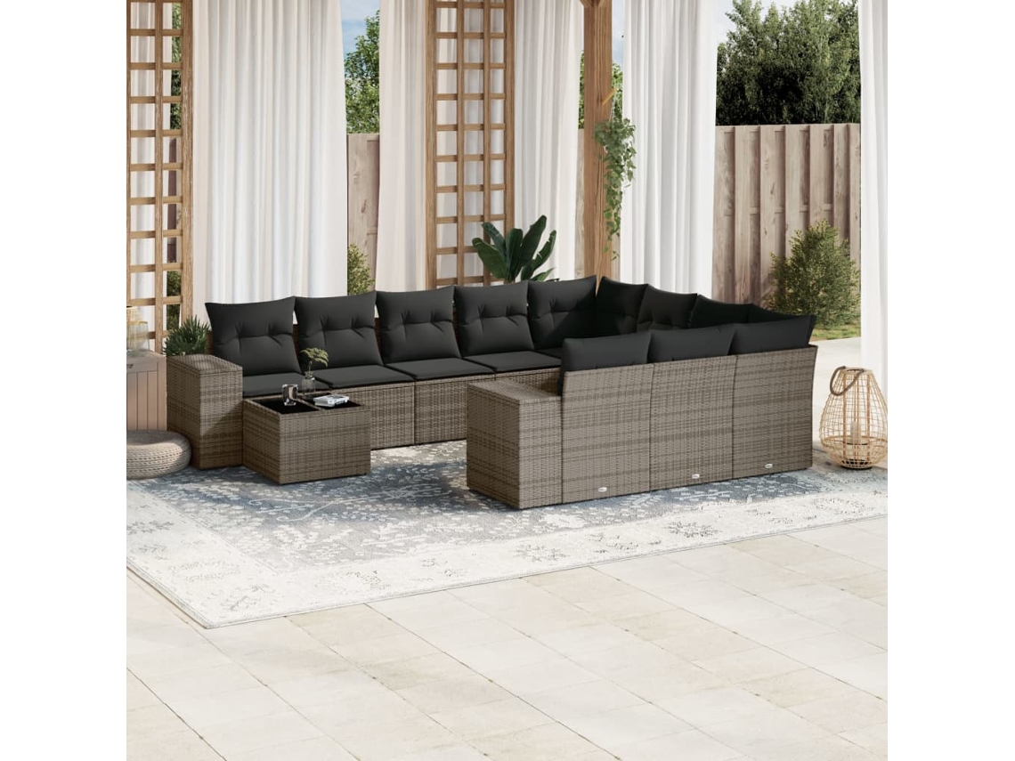 Conjunto de sofás de jardín de 11 piezas DKD Home Decor con cojines de mimbre gris