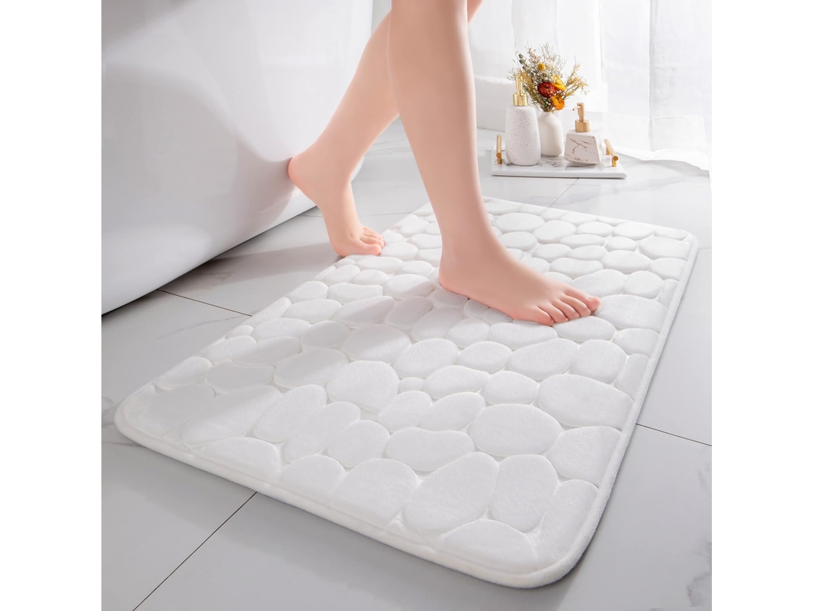 Alfombrilla De Baño Portátil, Absorbente, Antideslizante Y Decorativa, 60x90 Cm, Blanca.