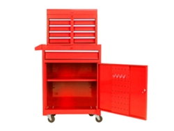 Caja De Herramientas De 5 Cajones Con Ruedas Y Estantes, Tapa Roja.