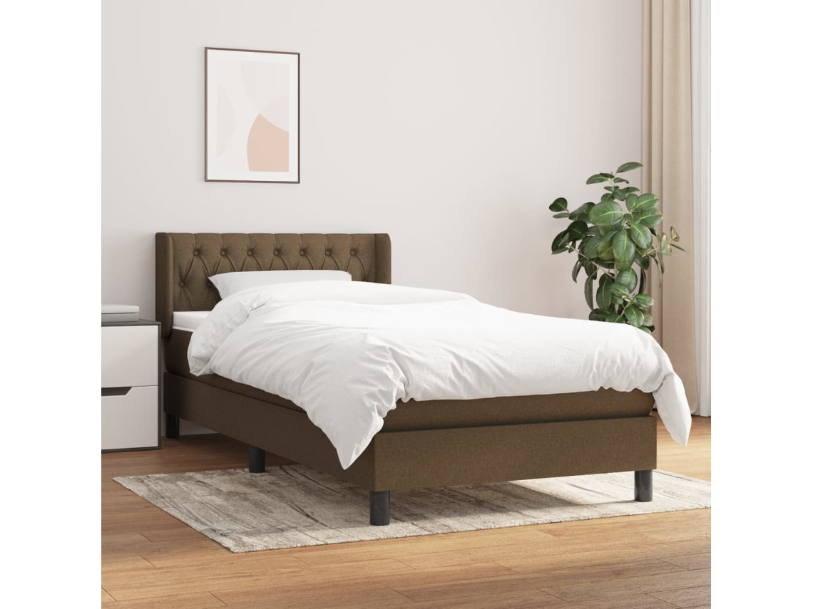 Cama Box Spring Con Colchón Tela Marrón Oscuro 90x190 Cm