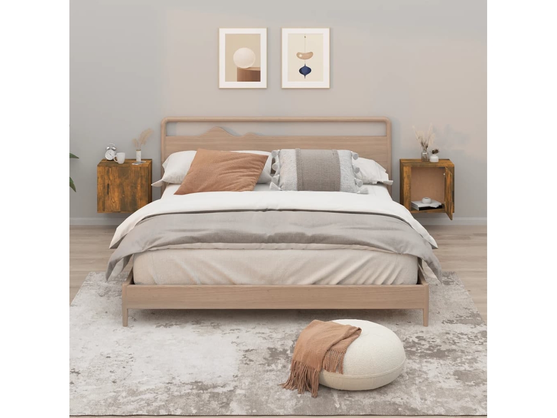 Mesitas de Noche de Pared 2 Pzs 50X30X47 Cm Roble Ahumado