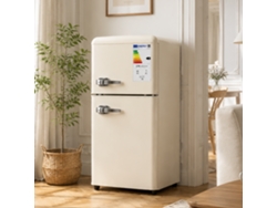 Refrigerador de dos puertas de 86 L (56 L + 30 L) con 7 niveles de control de eficiencia energética e iluminación LED color crema - VOLTEDGE