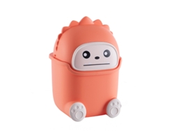 Adorable Mini Papelera De Plástico Para Mesa Con Tapa, Ideal Para La Sala De Estar, El Comedor O El Hogar. Pequeño Monstruo Naranja.