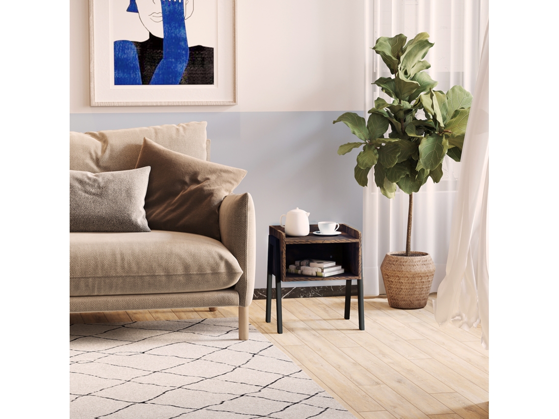 VPMKP - Homcom lote de 2 mesitas de noche apilables de madera, mesa auxiliar estilo industrial, 46x35x52,5 cm, marrón rústico y negro